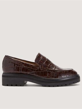 Everlane Dark Brown Croc-Embossed Lug Loafers